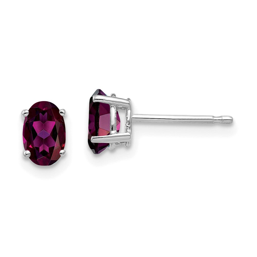 14k White Gold 6x4mm Oval Rhodolite Garnet Earrings