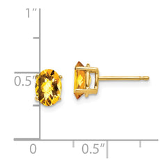 14k 7x5mm Oval Citrine Checker Earrings