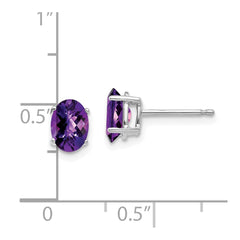 14k White Gold 7x5mm Oval Amethyst Checker Earrings