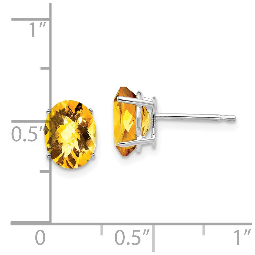14k White Gold 8x6mm Oval Citrine Checker Earrings