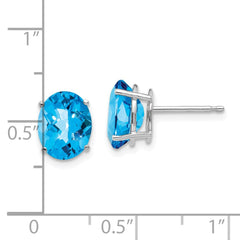 14k White Gold 9x7mm Oval Blue Topaz Checker Earrings
