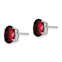 14k White Gold 9x7mm Oval Garnet Checker Earrings