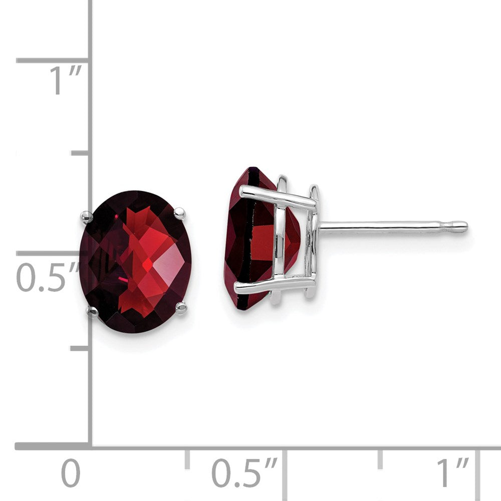 14k White Gold 9x7mm Oval Garnet Checker Earrings