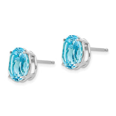 14k White Gold Blue Topaz Oval Stud Earrings - 2