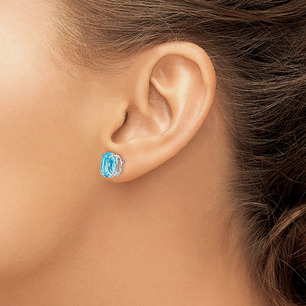 14k White Gold Blue Topaz Oval Stud Earrings - 2