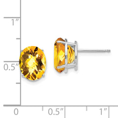 14k White Gold 10x8mm Oval Citrine Checker Earrings
