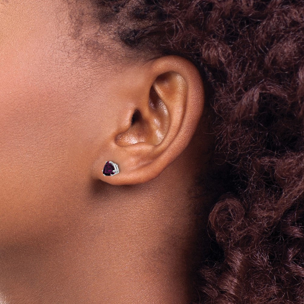 14k White Gold Rhodolite Garnet Trillion Stud Earrings - 2