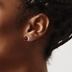 14k White Gold 7mm Trillion Garnet Earrings
