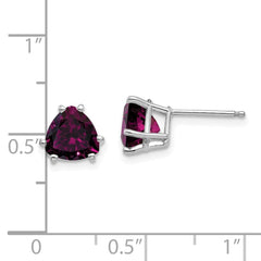 14k White Gold Rhodolite Garnet Trillion Stud Earrings - 3