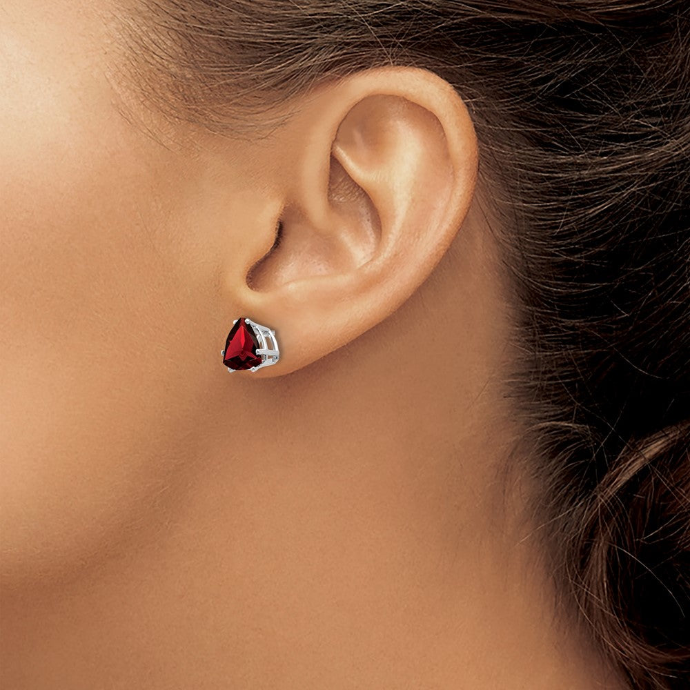 14k White Gold Garnet Trillion Stud Earrings - 2