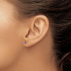 14k 5mm Heart Amethyst Earrings - 2