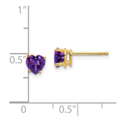 14k 5mm Heart Amethyst Earrings - 2