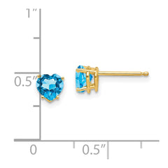 14k 5mm Heart Blue Topaz Earrings - 2