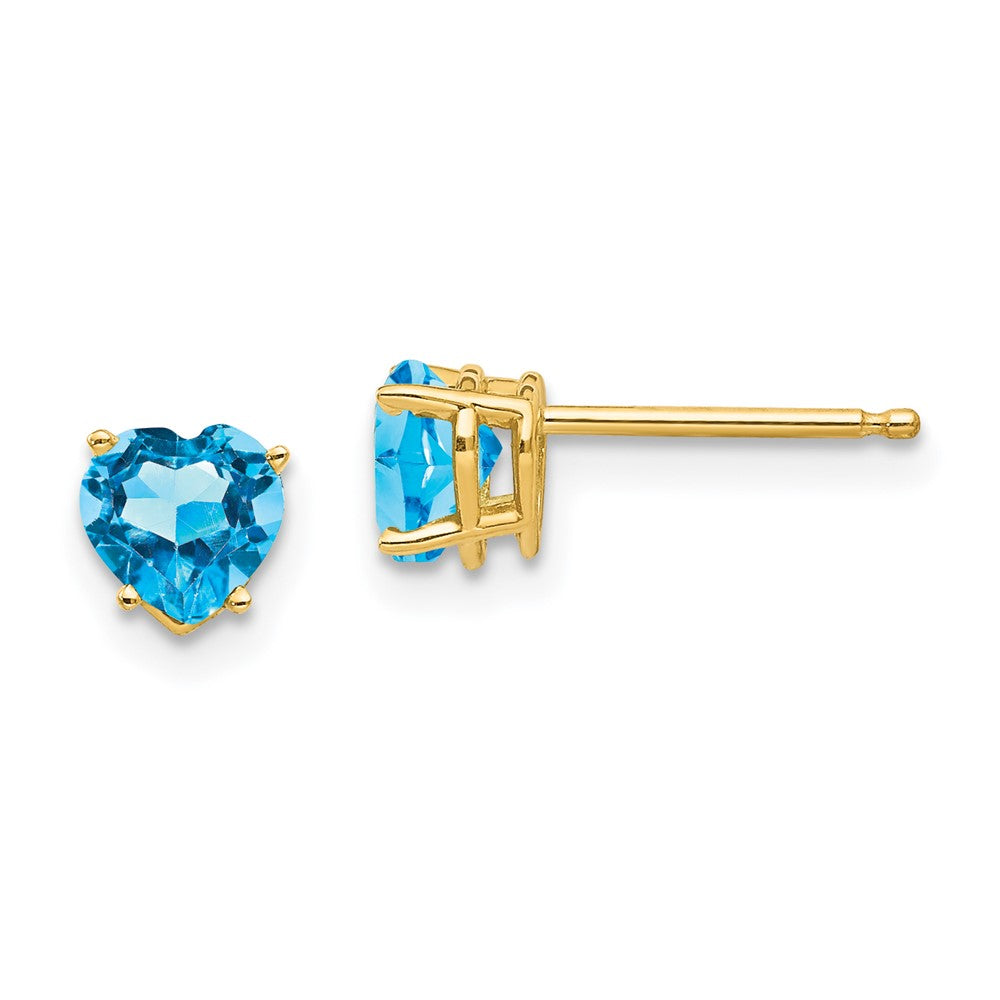 14k 5mm Heart Blue Topaz Earrings - 2
