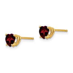 14k 5mm Heart Garnet Earrings - 2