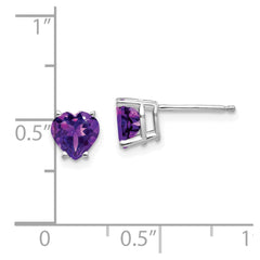 14k White Gold 6mm Heart Amethyst Earrings