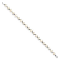14k White Gold 6-7mm White Semi-round Freshwater Cultured Pearl Bracelet