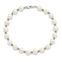 14k White Gold 6-7mm White Semi-round Freshwater Cultured Pearl Bracelet