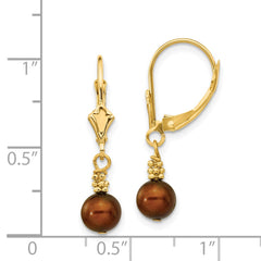 14k 5-6mm Brown Semi-round Freshwater Cultured Pearl Dangle Leverback Earrings