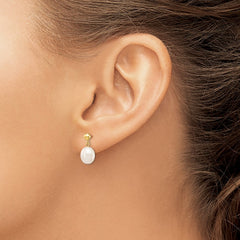 14k 8-9mm White Rice Freshwater Cultured Pearl Post Dangle Earrings