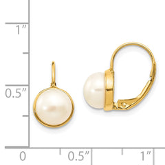 14K 6-7mm White Button Freshwater Cultured Pearl Leverback Earrings - 2