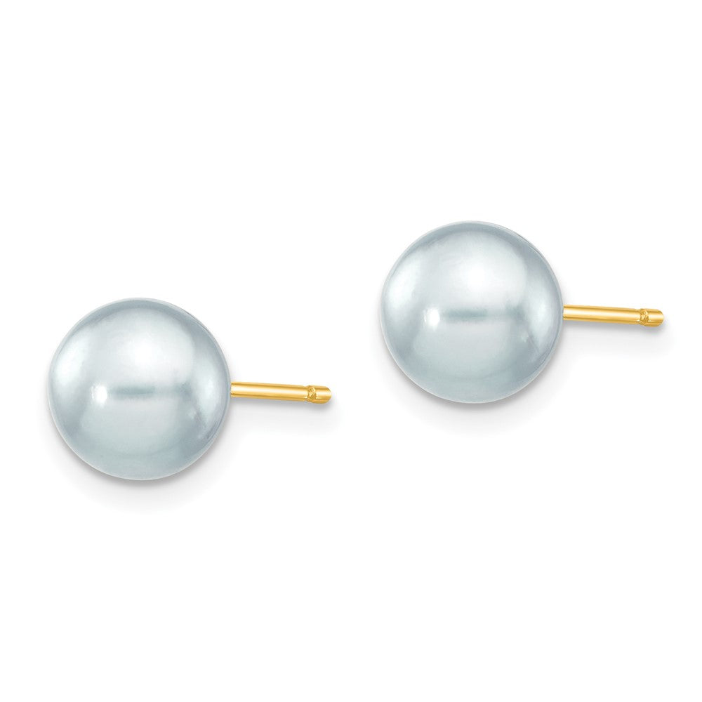 14k 7-8mm Grey Round Akoya Saltwater Cultured Pearl Post Earrings