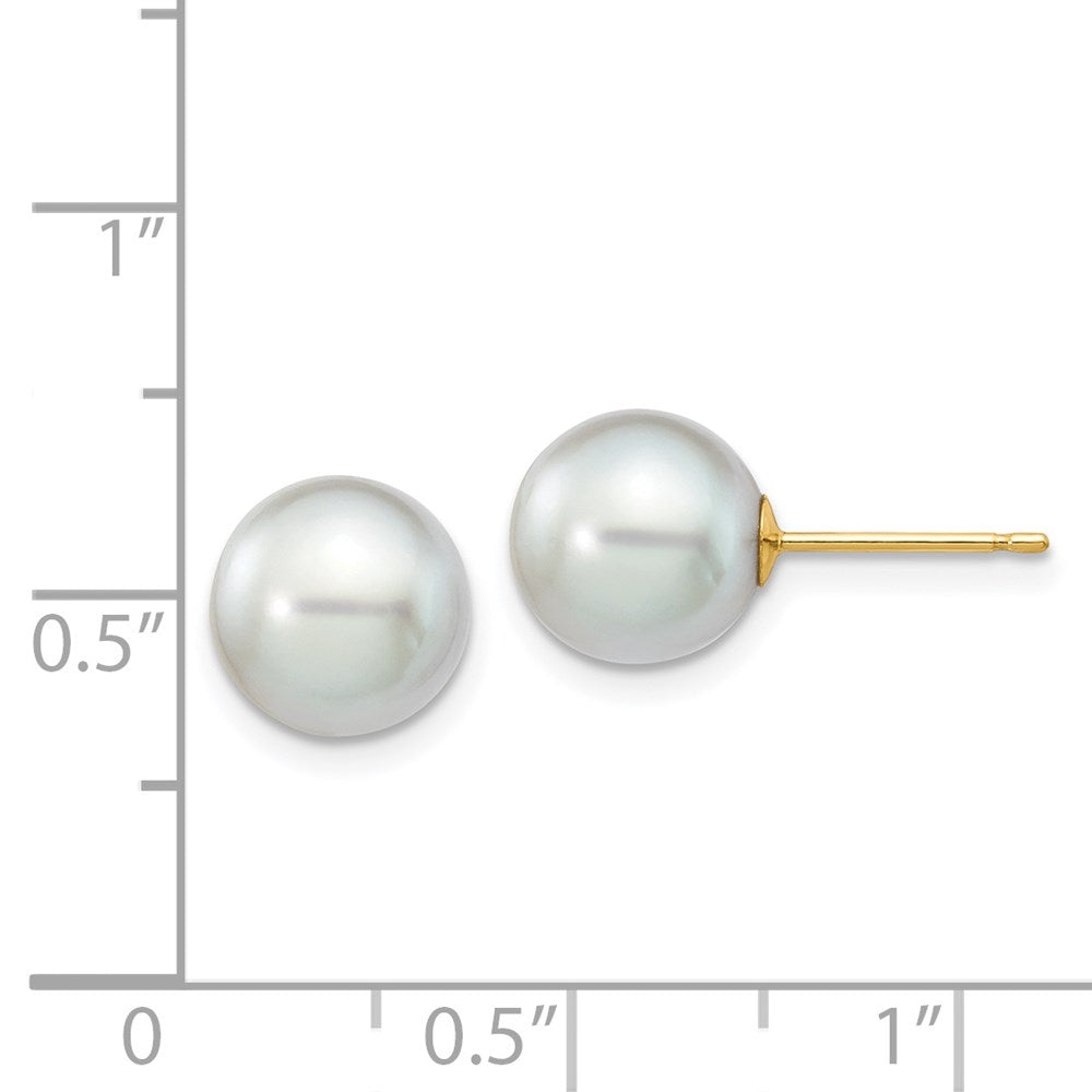 14k 8-9mm Grey Round Akoya Saltwater Cultured Pearl Post Earrings