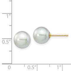 14k 8-9mm Grey Round Akoya Saltwater Cultured Pearl Post Earrings