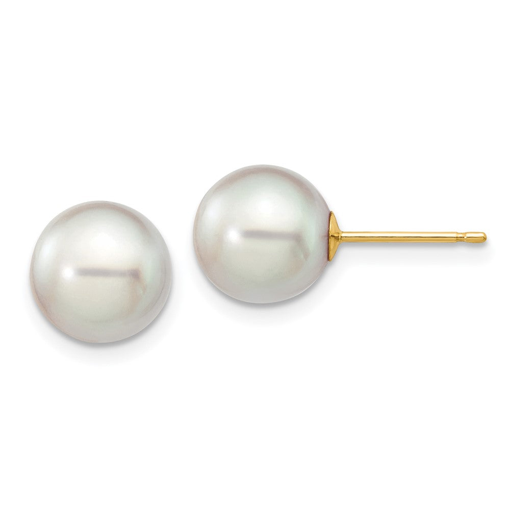 14k 8-9mm Grey Round Akoya Saltwater Cultured Pearl Post Earrings