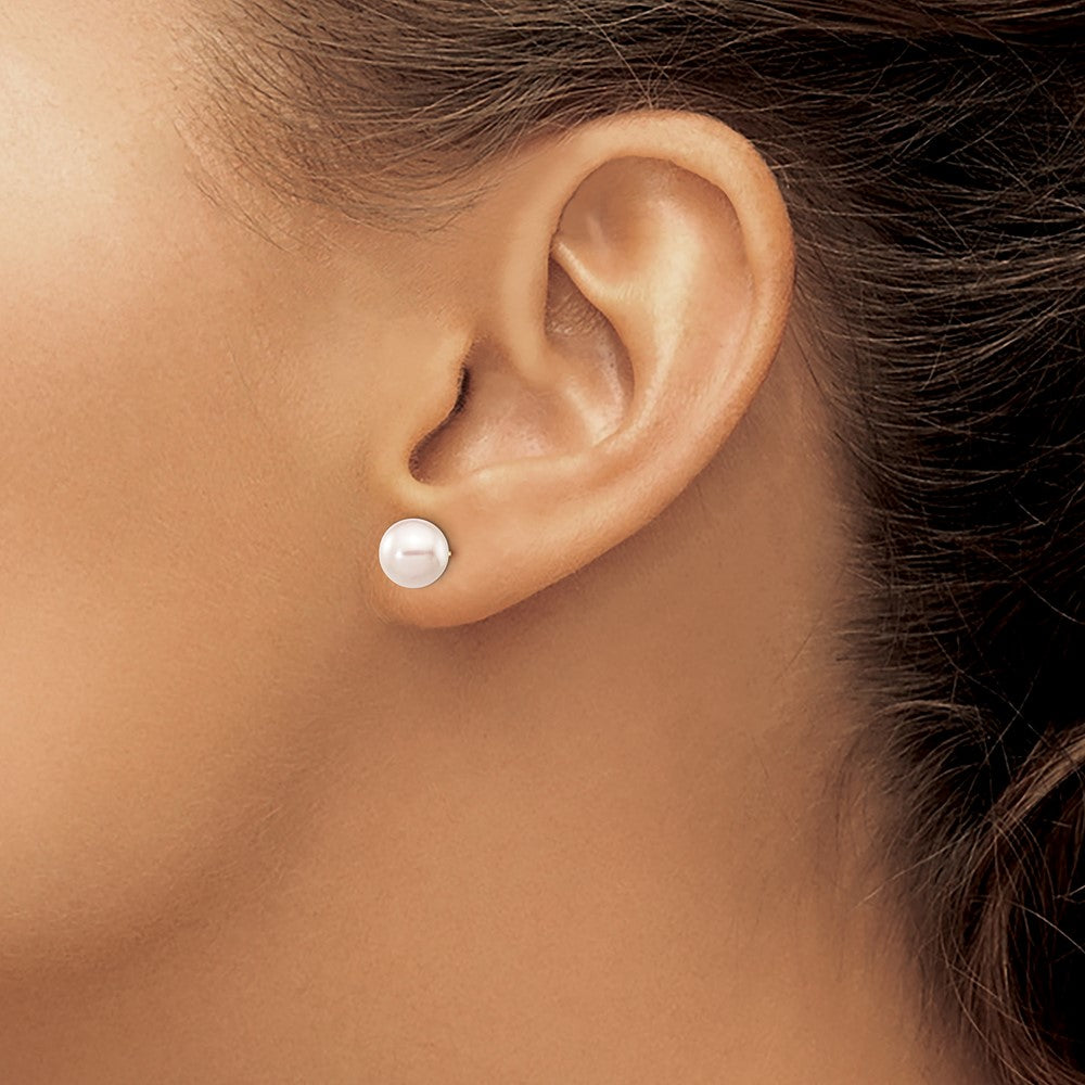 14k 7-8mm White Round Akoya Saltwater Cultured Pearl Stud Post Earrings