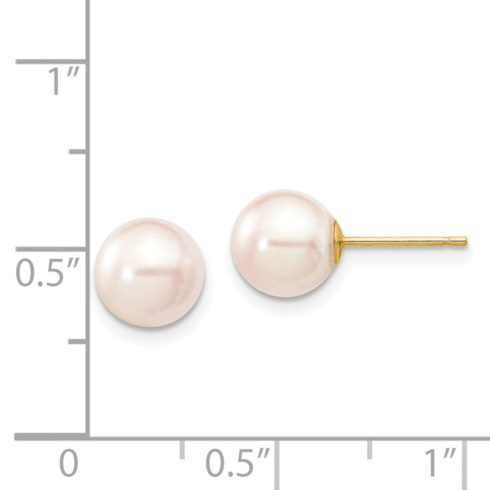14k 7-8mm White Round Akoya Saltwater Cultured Pearl Stud Post Earrings