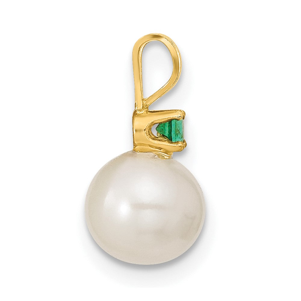 14k 7-8mm White FW Cultured Pearl & Emerald Stud Earrings & Pendant