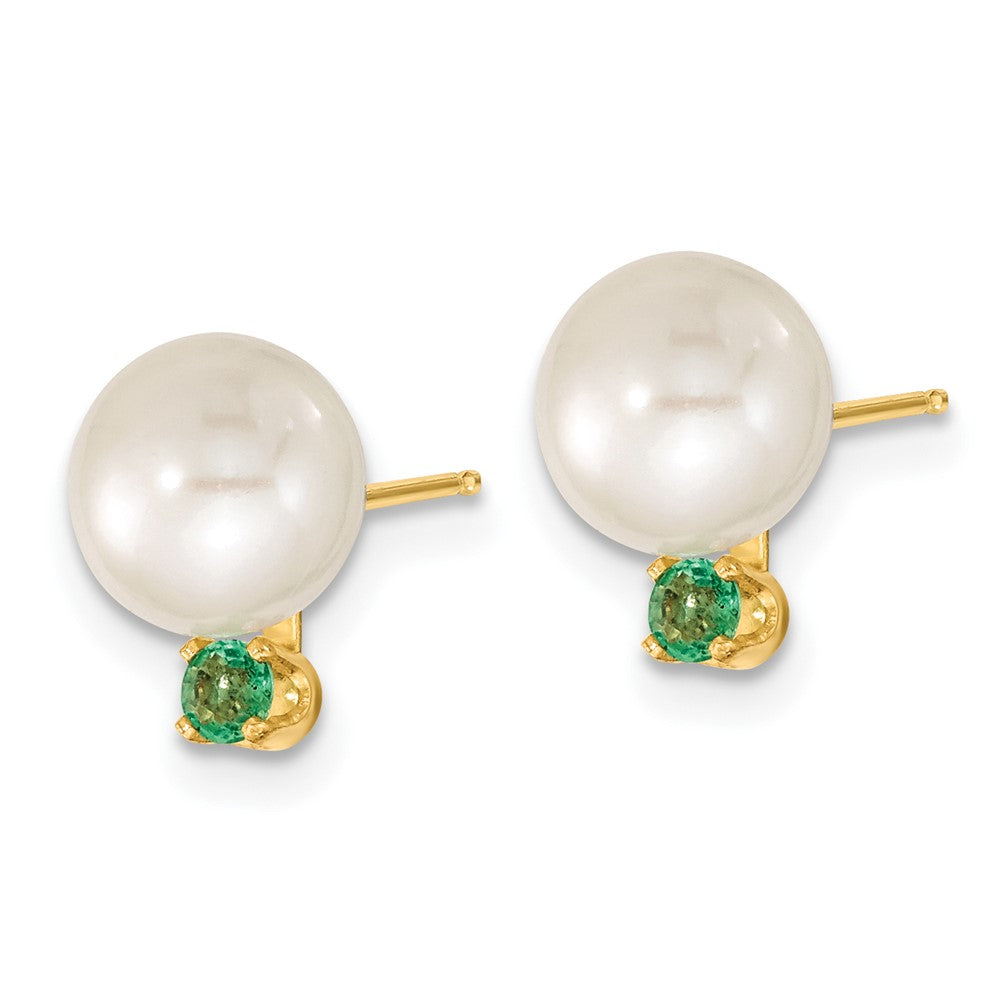 14k 7-8mm White FW Cultured Pearl & Emerald Stud Earrings & Pendant