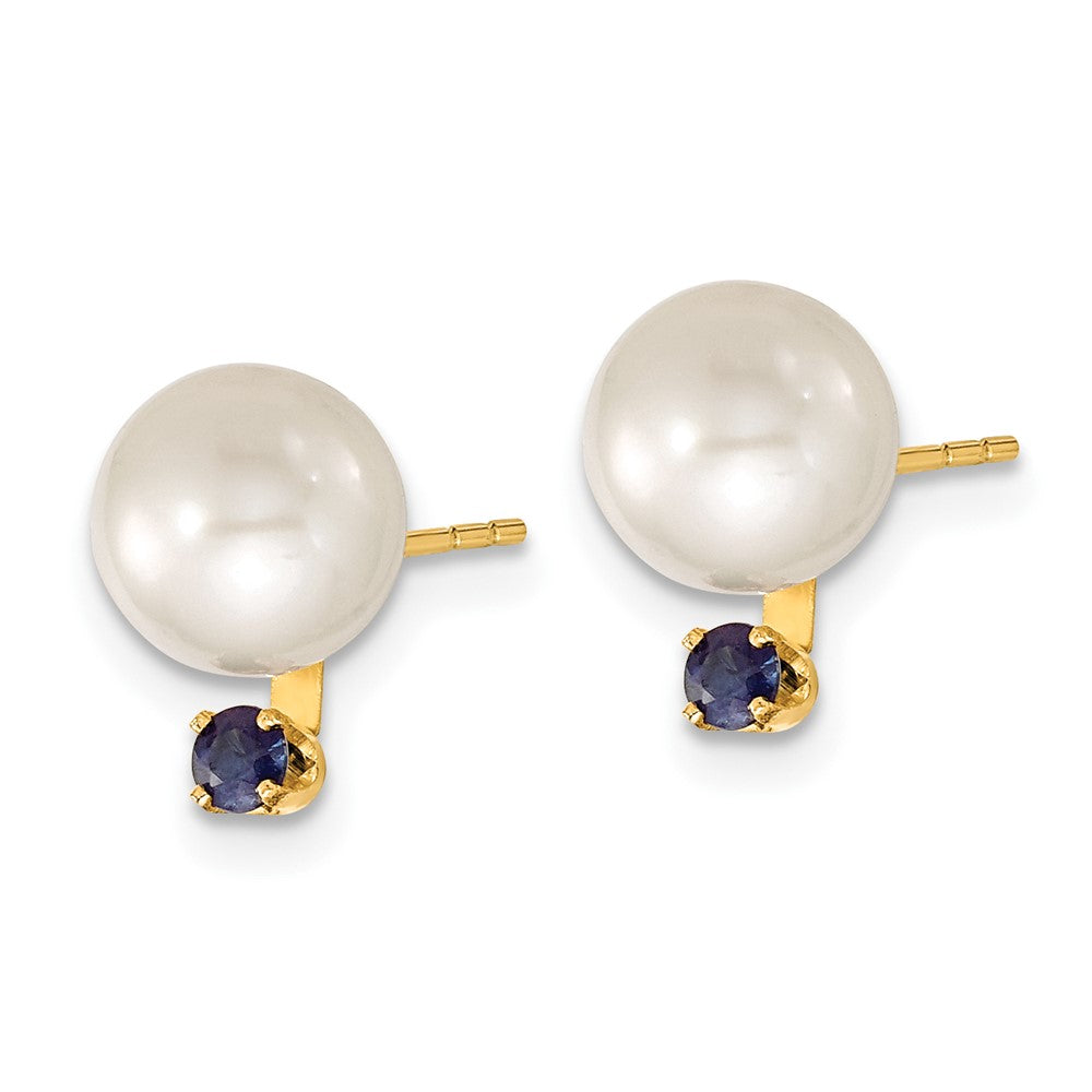 14k 7-8mm White Round Freshwater Cultured Pearl and .30SA Sapphire Post Earrings and Pendant Set