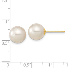 14k 9-10mm White Round South Sea Saltwater Cultured Pearl Post Earrings