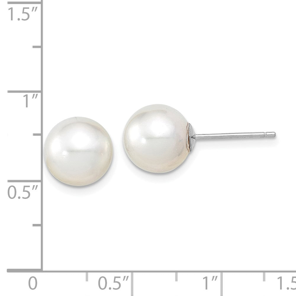 14k White Gold 9-10mm White Round South Sea Saltwater Cultured Pearl Post Earrings
