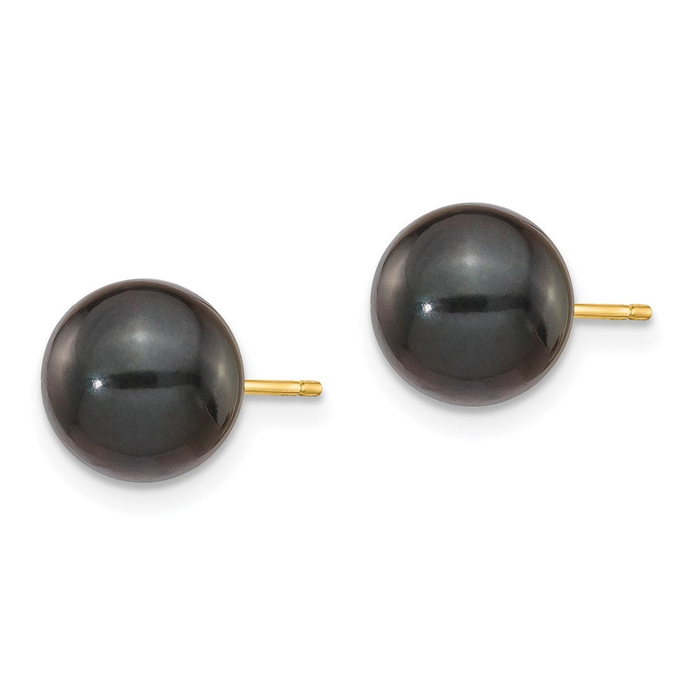 14k 8-9mm Black Round Akoya Saltwater Cultured Pearl Post Earrings