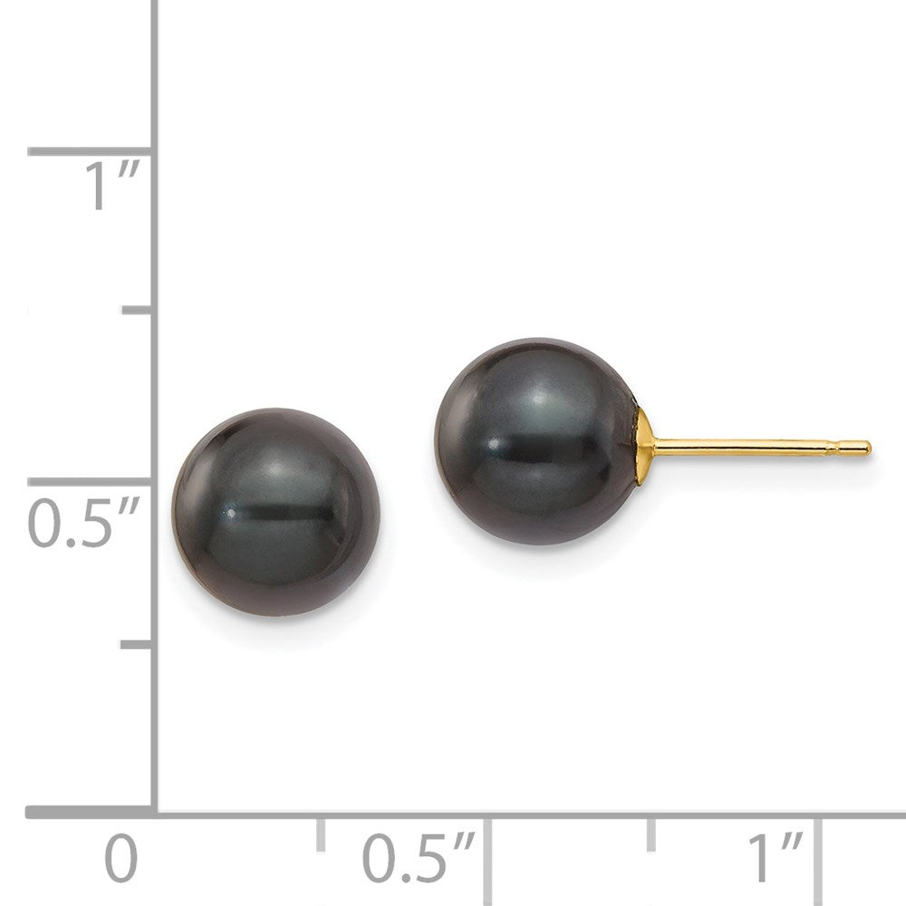 14k 8-9mm Black Round Akoya Saltwater Cultured Pearl Post Earrings