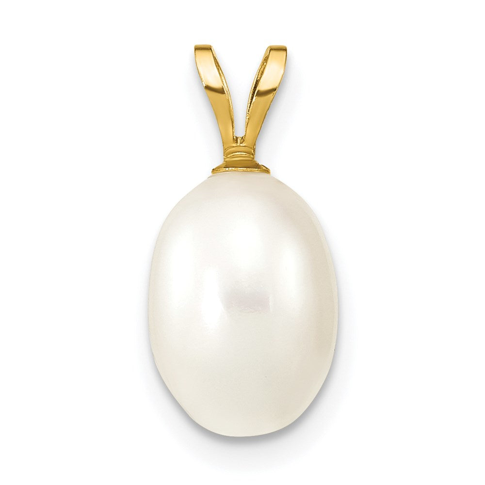 14K 7-8mm White Rice Freshwater Cultured Pearl Pendant - 2