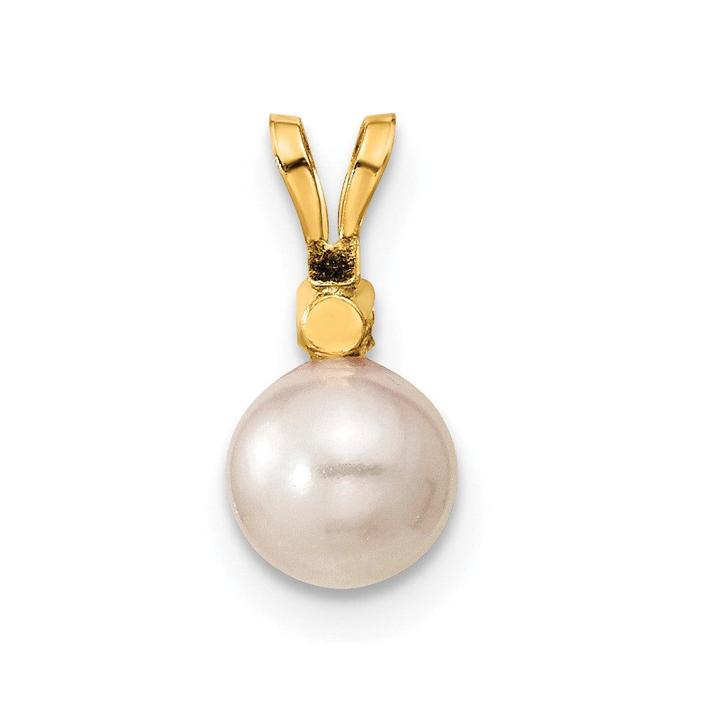 14k 6-7mm White Round Akoya Saltwater Cultured Pearl and .10 Carat Diamond Post Earrings and Pendant Set