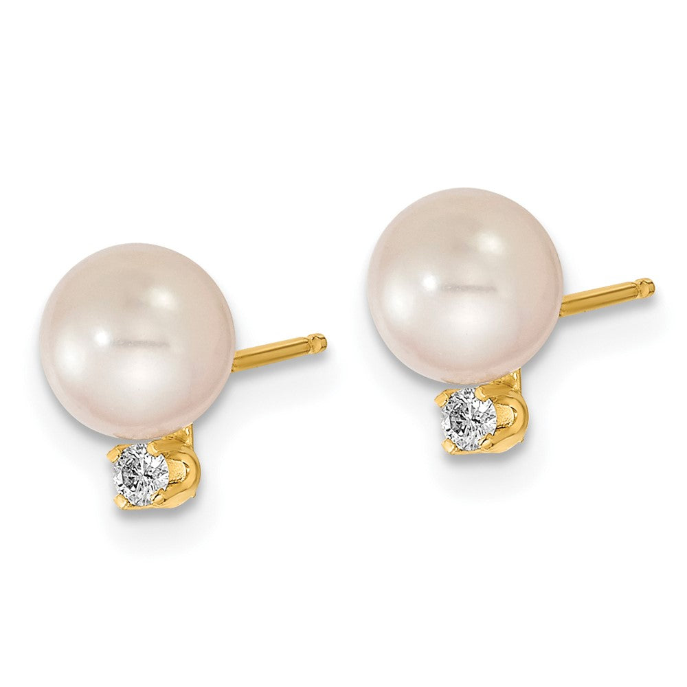 14k 6-7mm White Round Akoya Saltwater Cultured Pearl and .10 Carat Diamond Post Earrings and Pendant Set