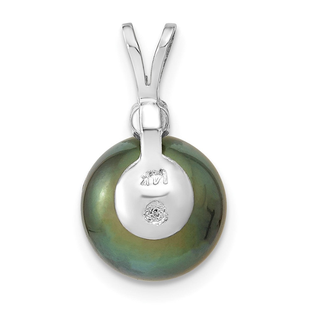 14k White Gold 10-11mm Round Black Tahitian Saltwater Cultured Pearl and  .05 Carat Diamond Pendant