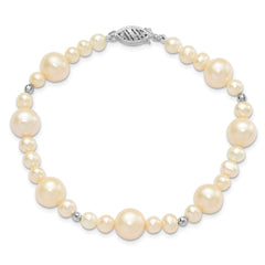 14k White Gold 5-9mm White Near-Round Freshwater Cultured Pearl Beaded 7.5 inch Bracelet