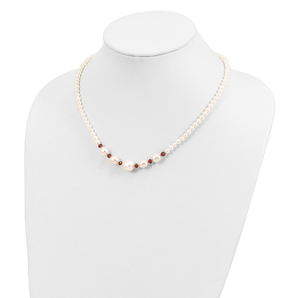 14K White Freshwater Cultured Pearl Faceted 4.0 Garnet Bead Necklace