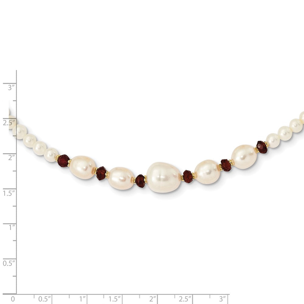 14K White Freshwater Cultured Pearl Faceted 4.0 Garnet Bead Necklace