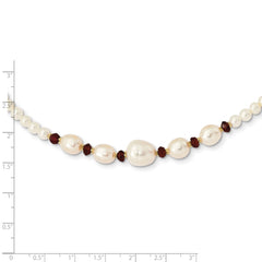 14K White Freshwater Cultured Pearl Faceted 4.0 Garnet Bead Necklace