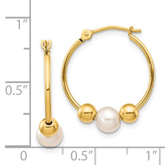 14K 5-6mm White Semi-round Freshwater Cultured Pearl Polished Hoop Earring