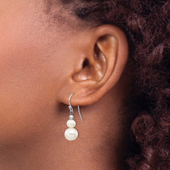 14k White Gold 6-9mm White Semi-round Freshwater Cultured Pearl Graduated Dangle Earrings