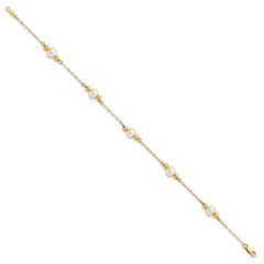 14k 5-6mm White Near-Round Freshwater Cultured Pearl Beaded 5-Station 7.5 inch Bracelet