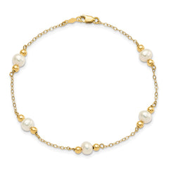 14k 5-6mm White Near-Round Freshwater Cultured Pearl Beaded 5-Station 7.5 inch Bracelet